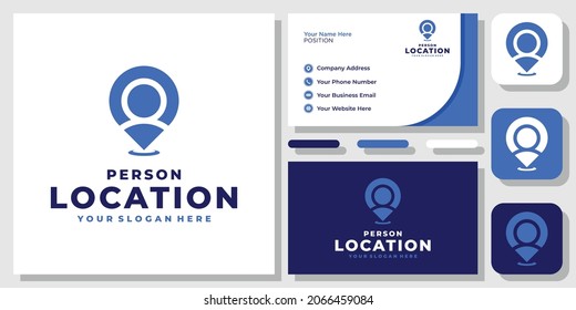 People Location Person Pin Map Human Find Internet Place Gps Logo Design with Business Card Template