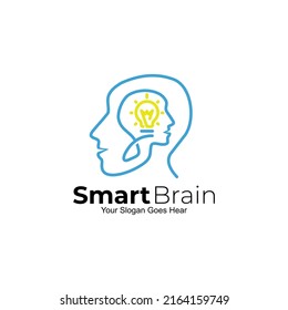 Menschen-Logo und Kombination aus Glühbirnen-Design, intelligente Gehirnlogos