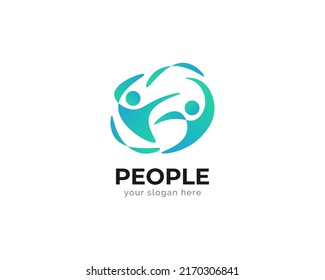 People Logo Design in Blue Gradient. Community Logo or Symbol. Teamwork, Group or Social Logo for Business Identity