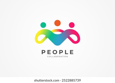 Diseño de logotipo de Personas, Logo humano comunitario con estilo de color degradado, Plantilla de diseño de logotipo de personas, Ilustración vectorial