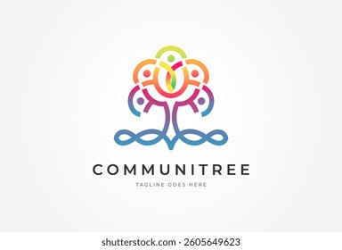 People logo design, Community human form a tree symbol of growth, people logo design template, vector illustration