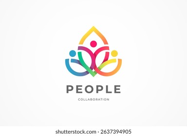 People logo design, human with flower symbol of happiness combination, people logo design template design element, vector illustration