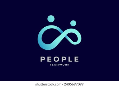 People logo design, human with infinity icon combination, people Logo design template element, vector illustration