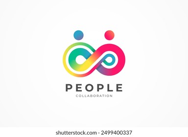 People logo design, human with infinity icon combination blend in gradient colors, people logo design template design element, vector illustration