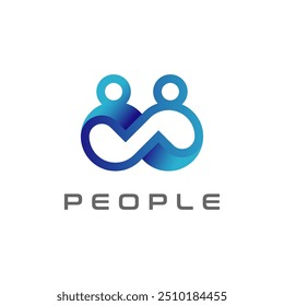 Design de logotipo de pessoas, humano com combinação de ícone infinito, elemento de modelo de logotipo de pessoas, ilustração de vetor
