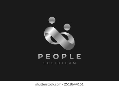 People logo design, human with infinity combination in silver style, people Logo design template, vector illustration