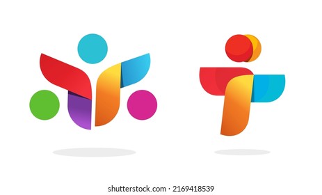 People logo abstract vector or family community support foundation logotype, youth charity symbol concept or kids children club icon modern design, active social human together union illustration
