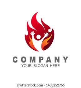 People logo with fire design illustration,  family logo, health care icon, human and fire logo
