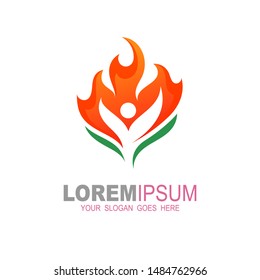 People logo with fire design illustration,  family logo, health care icon, human and fire logo