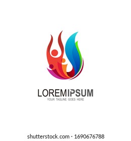 People logo with fire design illustration,  family logo, human health care icon and fire logo