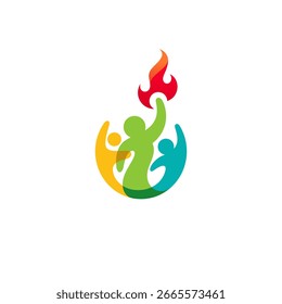 Logotipo de pessoas e combinação de design de chama, projeto de cuidados com a família