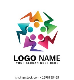 People logo gather in star form, team logo five people met. Logo concept of community, reunion, group, social, committee member