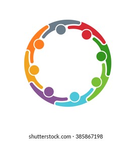 People logo. Group of eight persons in circle. Vector graphic design