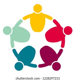 People logo. Group teamwork symbol of five persons