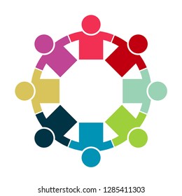 People Logo. Group Teamwork Symbol Of Eight Persons