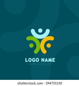 People logo. Group of three people logos. Social network symbols for business. Color icons.