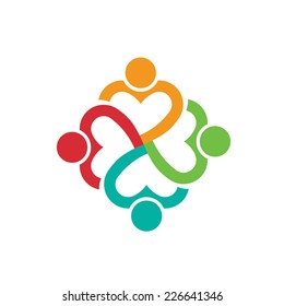 People Logo Heart 4 Persons.Concept Of Love.Vector Icon