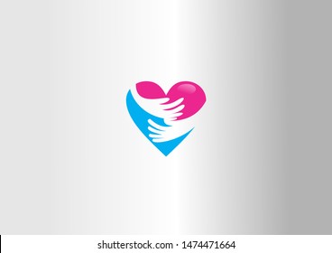 People logo, heart shape, hands, together, couple, love red logo. 