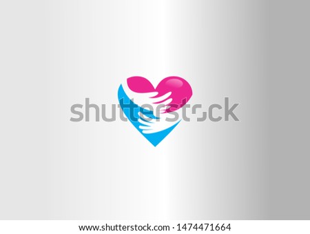 People logo, heart shape, hands, together, couple, love red logo. 
