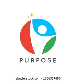 People logo icon. Purpose concept with human and stars on white background