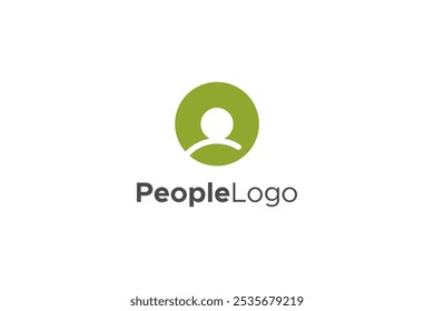 People Logo Image. Green Circle Shape With Negative Space Human Icon Isolated On White Background. Flat Vector Logo Design Template Element Usable For Family Logos.