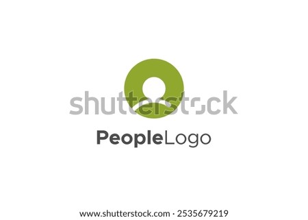 People Logo Image. Green Circle Shape With Negative Space Human Icon Isolated On White Background. Flat Vector Logo Design Template Element Usable For Family Logos.