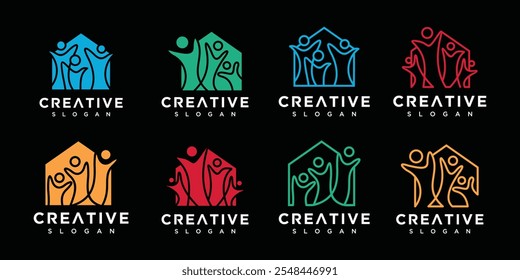 People logo inspiration collection. Family and home logo design set. People logo icon inside the house	
