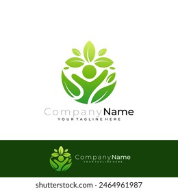 People logo and leaf design combination, green color, nature logos