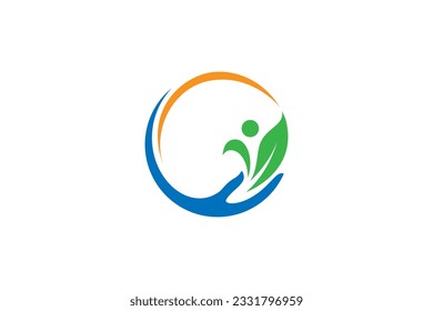 Logo de la gente con combinación de diseño de hojas y sol
