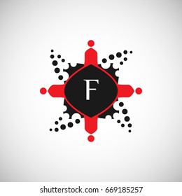 People logo with letter F design in red and black color. Vector icon illustration for business branding and identity.