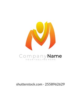 People logo with letter M design template, 3d colorful style