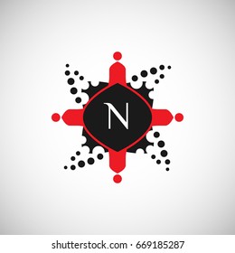 People logo with letter N design in red and black color. Vector icon illustration for business branding and identity.