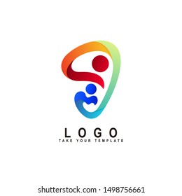 people logo with love, family, kids care, social design template