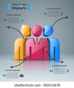 People logo on the grey background. 3D infographic design template and marketing icons.