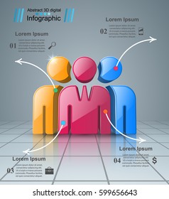 People logo on the grey background. 3D infographic design template and marketing icons.