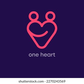 People logo in one heart. People together logo template. vector.