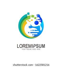 People logo with pixel icon and  technology design, 