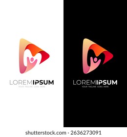 People logo and play design template, Logo of letter M in triangle