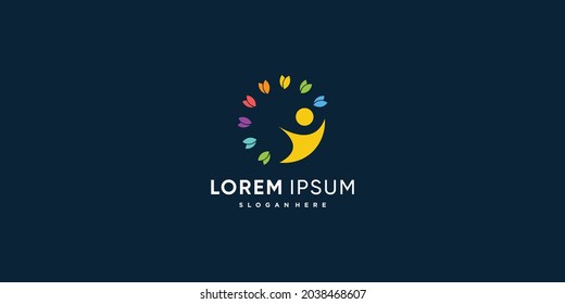 People logo with reach the dream concept Premium Vector