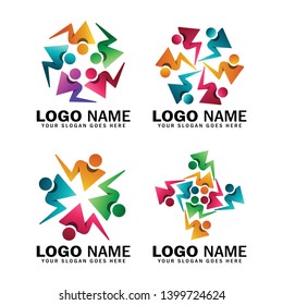 People logo set , community logo template. Logo concept of reunion, group, social, committee member, community care vector, people group, social relationship icon, charity symbol