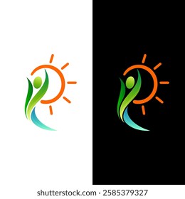 people logo and sun design combination, abstract people icons