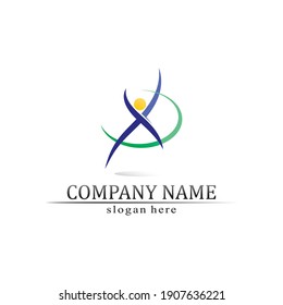 Logotipo de personas, equipo, trabajo de personas exitosas, grupo y comunidad, vectores de logotipo de empresa y empresa y diseño Cuidado, icono de familia Logotipo de éxito