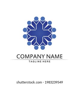 Logotipo de personas, equipo, trabajo de personas exitosas, grupo y comunidad, vectores de logotipo de empresa y empresa y diseño Cuidado, icono de familia Logotipo de éxito