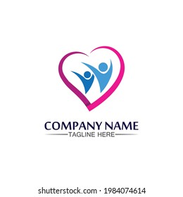 Logotipo de personas, equipo, trabajo de personas exitosas, grupo y comunidad, vectores de logotipo de empresa y empresa y diseño Cuidado, icono de familia Logotipo de éxito