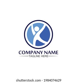 Logotipo de personas, equipo, trabajo de personas exitosas, grupo y comunidad, vectores de logotipo de empresa y empresa y diseño Cuidado, icono de familia Logotipo de éxito