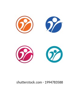 Logotipo de personas, equipo, trabajo de personas exitosas, grupo y comunidad, vectores de logotipo de empresa y empresa y diseño Cuidado, icono de familia Logotipo de éxito