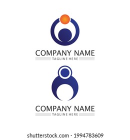 Logotipo de personas, equipo, trabajo de personas exitosas, grupo y comunidad, vectores de logotipo de empresa y empresa y diseño Cuidado, icono de familia Logotipo de éxito