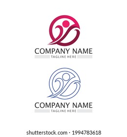 Logotipo de personas, equipo, trabajo de personas exitosas, grupo y comunidad, vectores de logotipo de empresa y empresa y diseño Cuidado, icono de familia Logotipo de éxito
