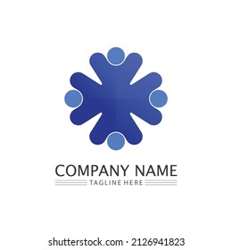 Logotipo de personas, equipo, trabajo de personas exitosas, grupo y comunidad, vectores de logotipo de empresa y empresa y diseño Cuidado, icono de familia Logotipo de éxito