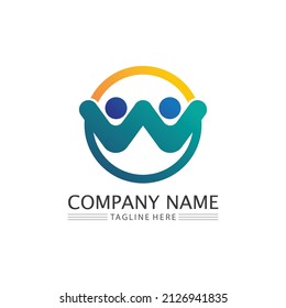 Logotipo de personas, equipo, trabajo de personas exitosas, grupo y comunidad, vectores de logotipo de empresa y empresa y diseño Cuidado, icono de familia Logotipo de éxito